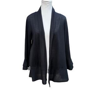 CASLON‎ Cardigan Black Lightweight Wool Blend Open Front Ruffle 3/4 Sleeve Large